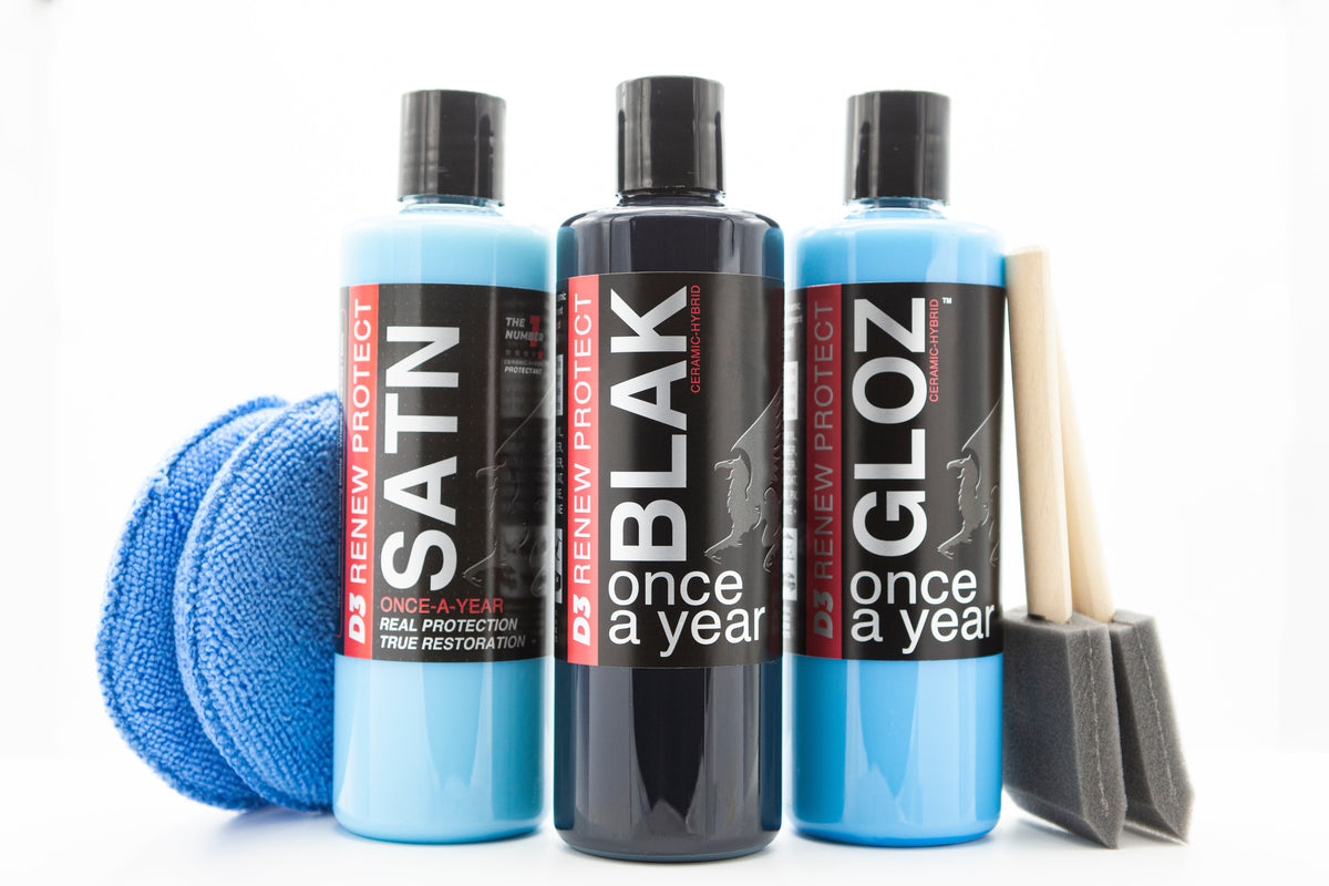 HOME SET or SHOP SET w/ 2 PREP - BLAK + GLOZ + SATN KIT, 100% OEM Color Restoration, Dry Rot Prevention, RV, Boat, Motorcycle & Golf Cart-Safe