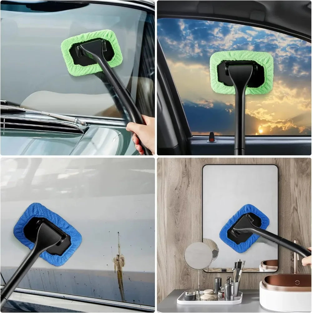 Windshield Cleaning Tool with 5 Reusable Cloth Pads | Car Window Cleaner