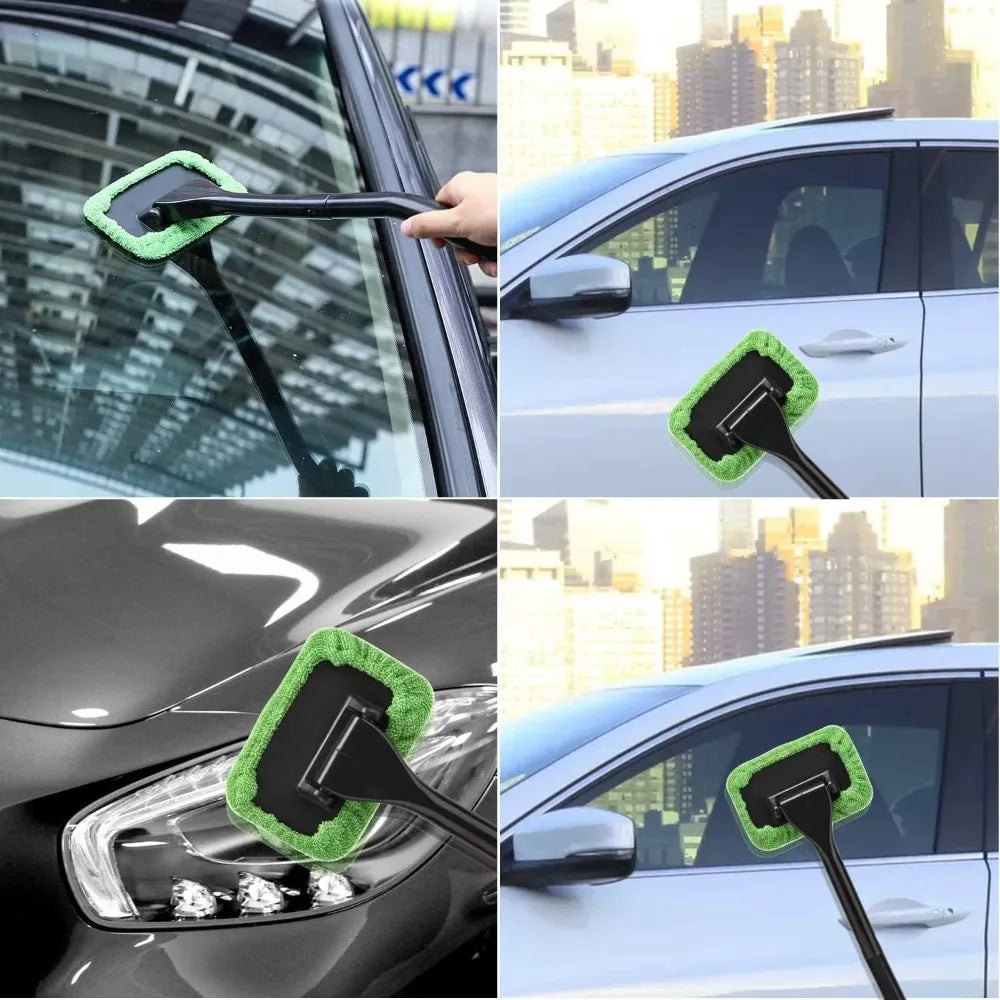 Windshield Cleaning Tool with 5 Reusable Cloth Pads | Car Window Cleaner
