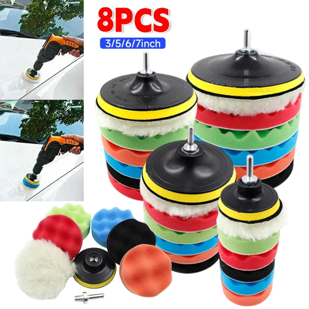 8-Piece Car Polishing Pad Kit | 3/5/7 Inch