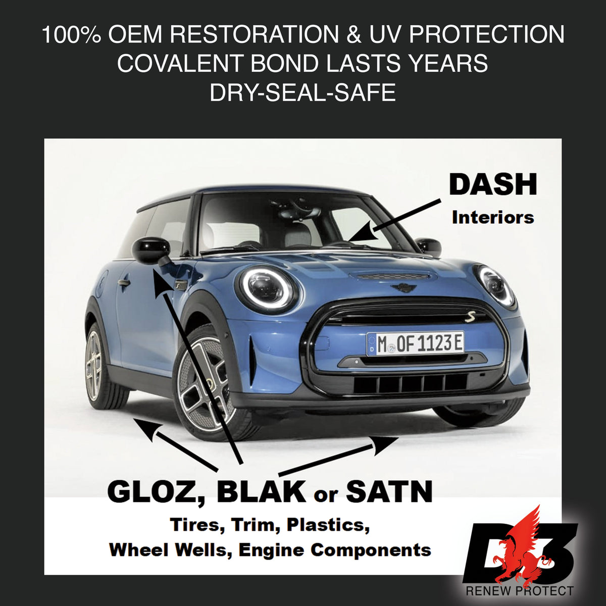 DASH - Permanent Interior Protectant & Dash Repair, Low-Glare Dry Seal & UV Block for Car Dash, Plastics, Coated Leather, Vinyl (1.2 oz per auto)
